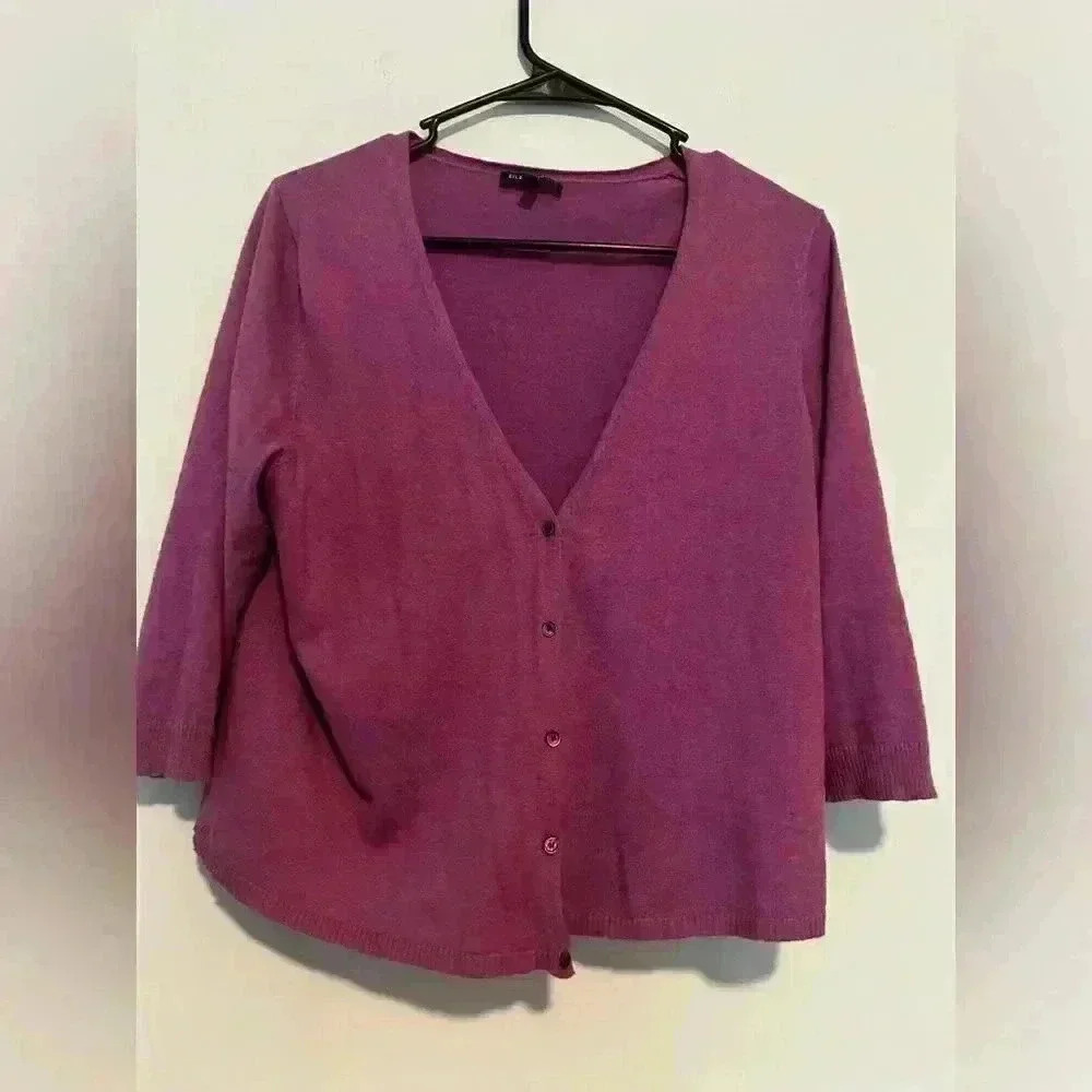 EILEEN FISHER Womens Button Up Cardigan Size PL Cashmere/Cotton Purple/Pink